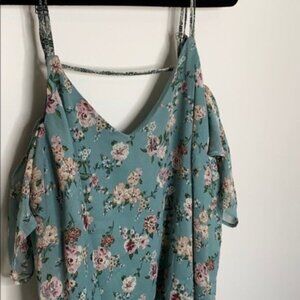 Xhilaration Women Green Floral Off Shoulder Crop Top Plus Size XXL